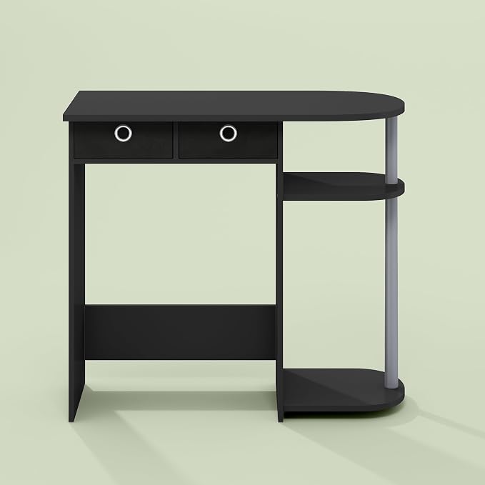 Ipoh Home Computer Desk, 32 Inch Writing Desk, Study Desk with Side Shelves and Bin Storage, for Home Office, Study Room, Black/Grey