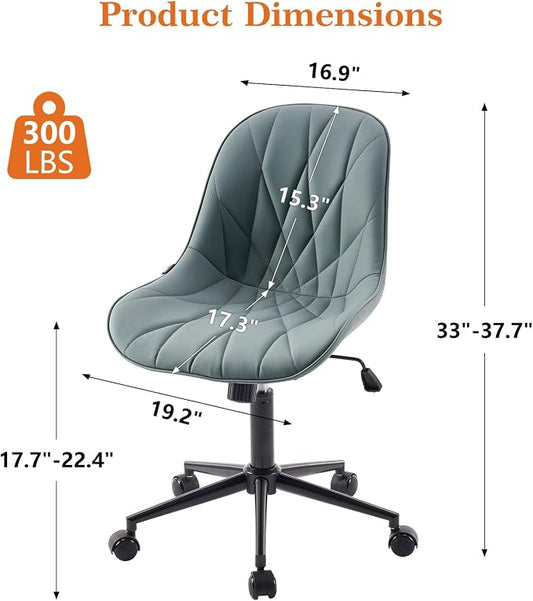 Rowill Modern Office Chair - Ergonomic Swivel Leather Desk Chair with Curved Backrest, Height Adjustable Rolling with Wheels, Perfect for Study Room & Office, Grayish Green