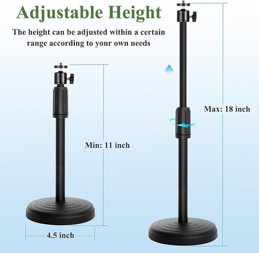 Webcam Stand with Phone Holder, Adjustable Height Desk Camera Mount for Logitech C920 C922 C925e C930e, 1/4" Threaded Desktop Tripod Stand for Live Streaming, Video Conferencing, Online Classes