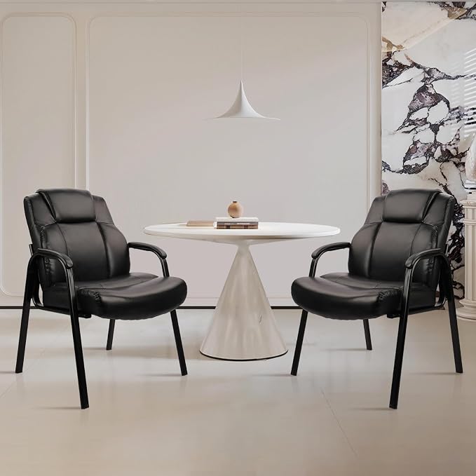 CLATINA Big & Tall 500 lb. Guest Chair, Leather Reception Chairs with Padded Arm Rest for Waiting Room Office Home and Meeting Conference-Black, 2 Pack