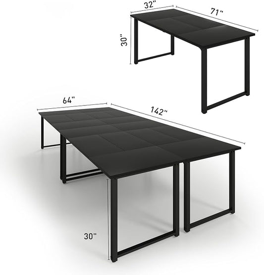 Bonzy Home 12FT Conference Table, Modern Large Meeting Table Office Desks for 16 Person, Long Rectangle Table with Sturdy Metal Frame, 4PCS, 142" D x 64" W x 30" H, Black