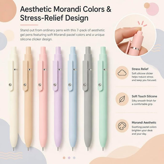 Vanhench 7Pcs 0.5 mm Black Ink Gel Pens Fine Point Smooth Writing Quick Dry Pen for School Note Teacher Journaling Office Desk Nurses Gift, Nice Cute Multifunction Writing Pens with Fidget Stress Ball