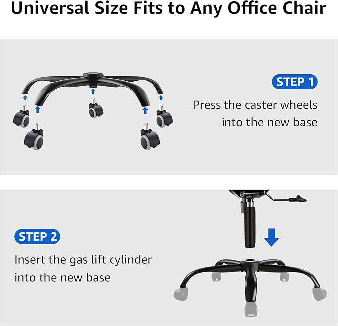 MASTERY MART Heavy Duty Office Chair Base Replacement, 2500 Lbs, 28"(70 cm), Metal Desk Chair Base Replacement Parts with Universal Gas Cylinder Hole and Casters Sockets, Matte Black