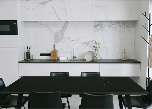 Kaboon Universal Tabletop 47.25"x30", Solid One-Piece Melamine Table Top, Double Desk L-Desk DIY, Home and Office,Cloud Atlas/Black Marble