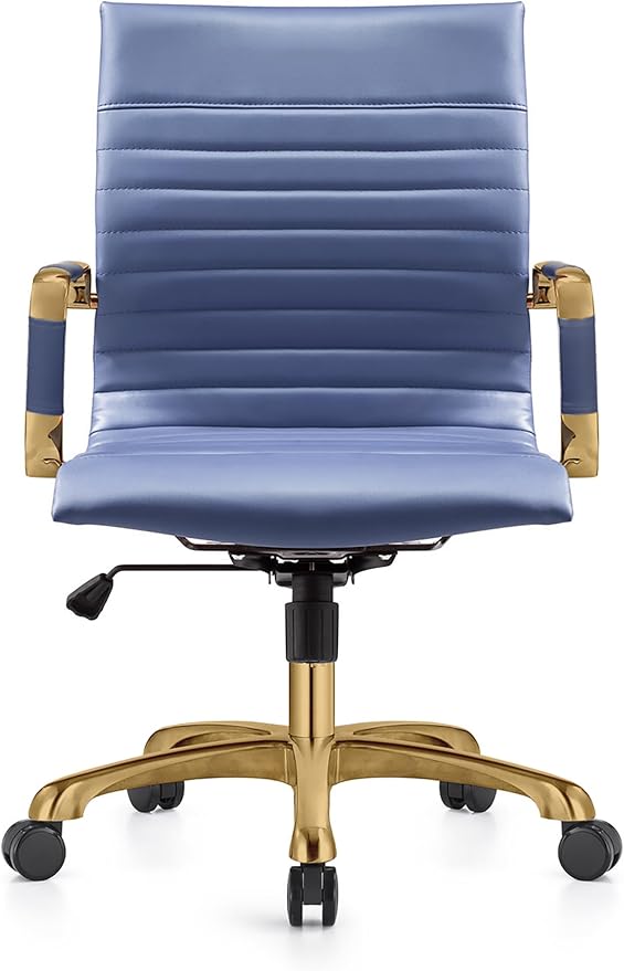 LeisureMod Harris Modern Ergonomic Executive Office Chair, High-Back Leather Conference Desk Chair with Adjustable Height, Tilt Control, 360° Swivel & Gold Frame for Home Office