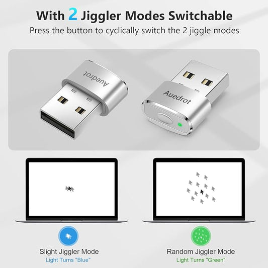 AUEDROT Mouse Jiggler Undetectable Metal USB Mouse Mover with Switch Button, Automatic Mini Mouse Shaker with 2 Jiggle Modes, Plug and Play, Keep Computer/Laptop Awake, Silver, 2 PCS