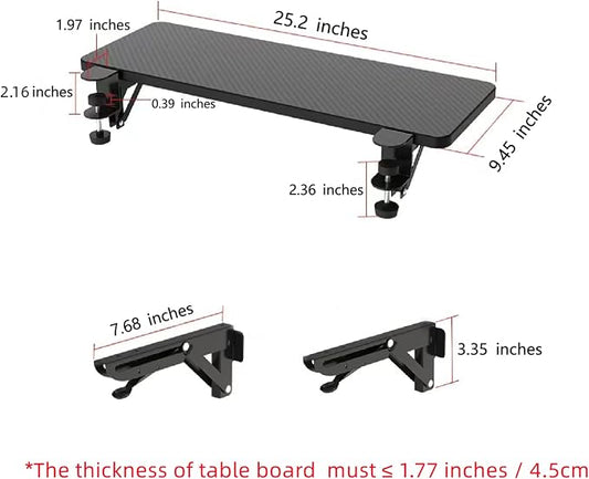 Desk Extender 25.2" x 9.45" Ergonomic Computer Table Extension Arm Support Collapsible Keyboard Tray for Square Tabletop - Carbon Fiber
