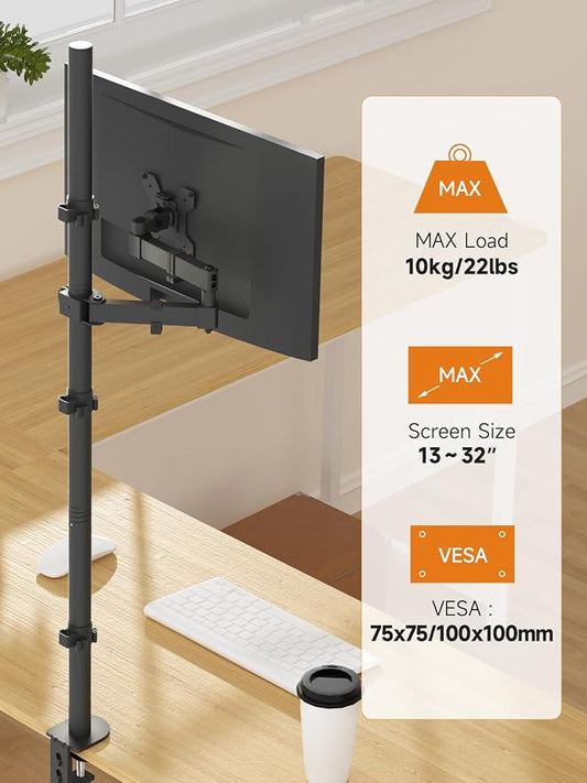 Bracwiser Monitor Mount Single Fully Adjustable Arm Monitor Arm Fits One Screen 13-32 inch 22lbs for Computer Screen 13 15 17 19 20 22 23 24 26 27 30 32 inch VESA 75 100 (MD71221)