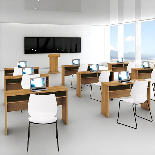 KLASIKA Stackable Waiting Room Chair, Stacking Office Chair with Ergonomic Lumbar Support and Metal Legs, Plastic Desk Chairs for Conference School Church Guest Reception Set of 12, White