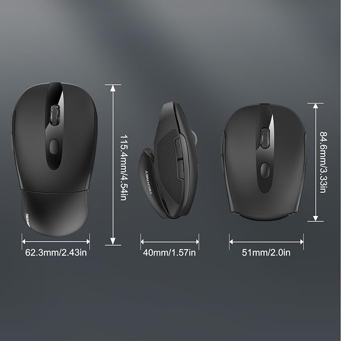 TECKNET Folding Wireless Mouse, 2.4G Travel Mouse Portable 3 Adjustable DPI 2000/1500/1000 Compatible with Notebook, PC, Computer, 2-Year Battery Life