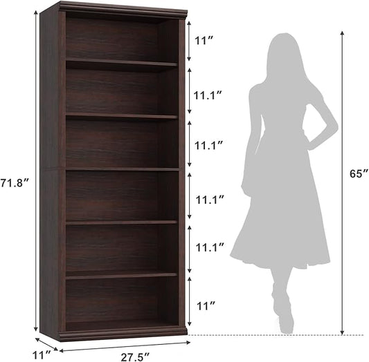 Rresyet Bookcase and Bookshelves, 28" W Tall Bookshelf with Elegant Design, 6 Tiers Spacious Book Storage, Freestanding Book Organizer, Display Library Shelf for Home Office, Living Room & Study Room