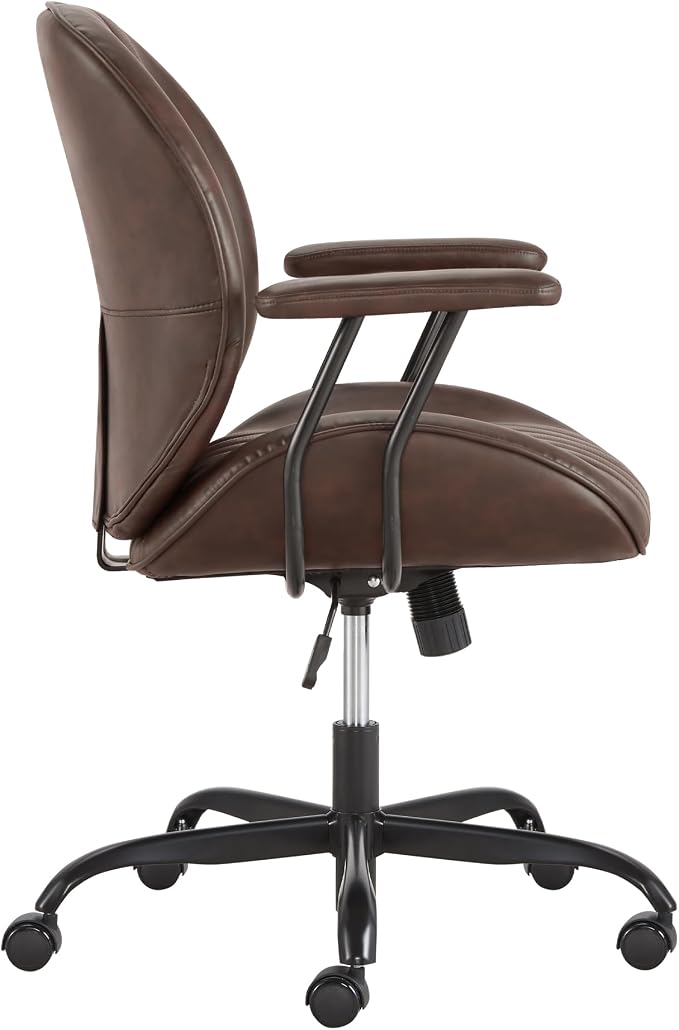 KISLOT Ergonomic Home Office Chair with Removable Arms, Adjustable Swivel Desk Chair with Wheels, Modern Faux Leather Computer Chair with Lumbar Support, Espresso