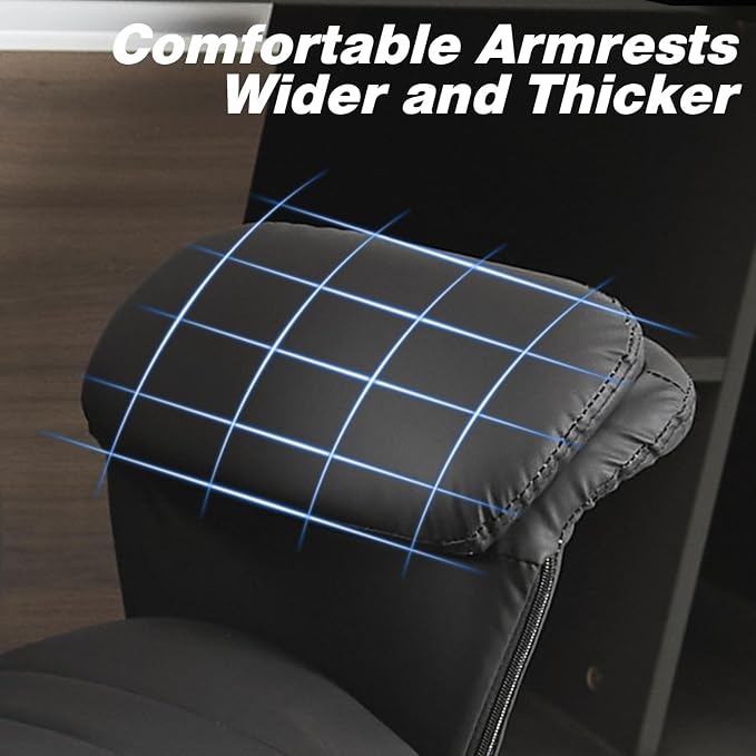 Home Office Desk Chair with Foot Rest, High Back Office Ergonomic Computer Chair with Lumbar Support Adjustable Height Rolling Swivel Chair Executive Task Armrests Black Leather