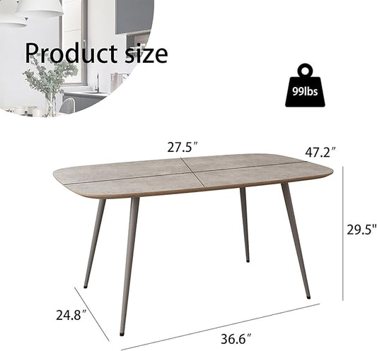HIPIHOM 47.2'' Modern Farmhouse Dining Table, Wooden Rectangular Dining Table with Metal Legs for 4-6 People for Dining Room, Kitchen, Living Room (Gray Table, 47.2")