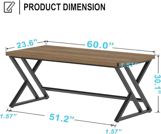 LVB Long Computer Desk, Big Industrial Home Office Desk, Large Metal Wood Writing Study Computer Table for Bedroom, Modern Executive Simple Gaming Work Desk for Student, Rustic Oak, 60 in