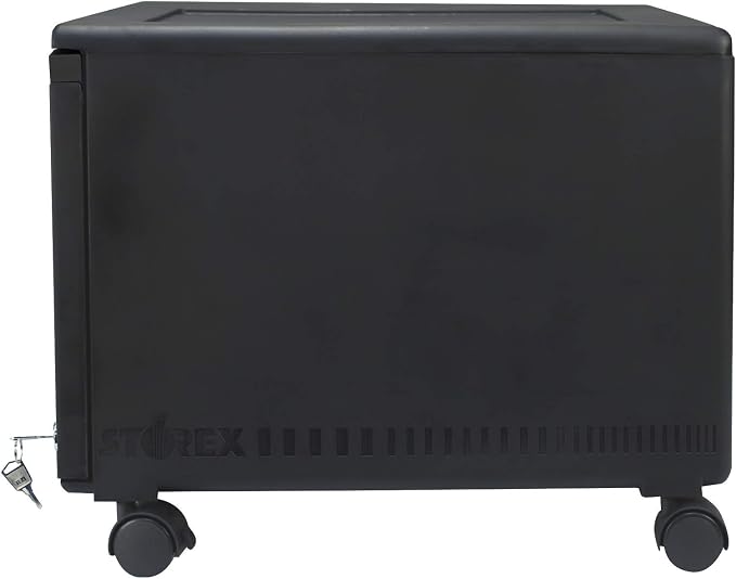 Storex Plastic One-Drawer File Cabinet – Locking Document Organizer with Casters for Home and Office, Black, 1-Pack (61264A01C)