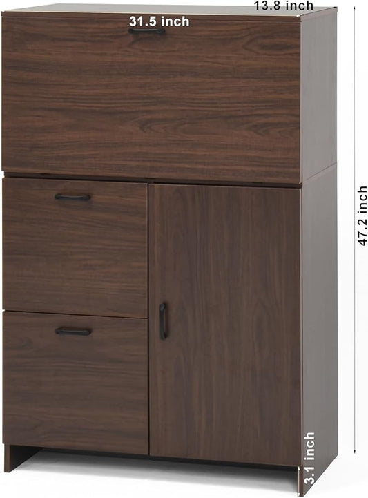 Space-Saving Fold-Up Desktop Desk Cabinet with Storage Drawer, Shelves Desktop - Versatile for Home, Office, Dorm - Compact Design for Small Spaces