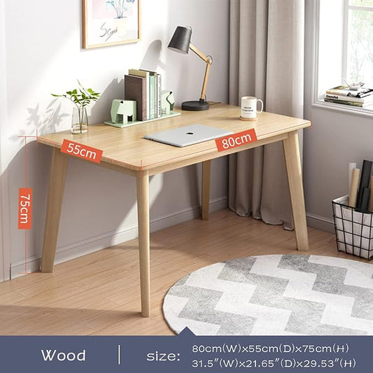 IOTXY Simple Wooden Writing Desk - Modern Minimalist Style PC Laptop Computer Workbench with Solid Wood Legs, 31.5" W Home Office Work Table for TV Stand Music Video Live Broadcast Workstation, Oak