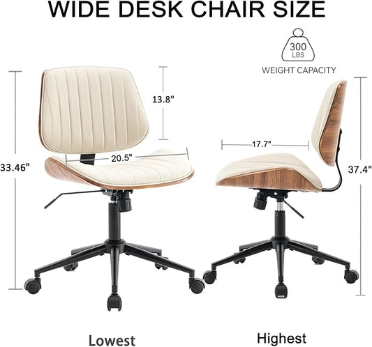 Home Office Desk Chair with Wheels, Modern PU Leather Swivel Computer Chair, Armless Upholstered Cirss Cross Vanity Chair for Home Office, Reading, Meeting, Beige