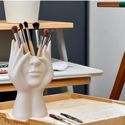 Paint Brush Holder,Ceramic Brush Organizer,Art Supply Organizer for desk,Small Flower Vase (White, Small)