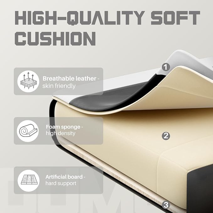 DUMOS Ergonomic Gaming Office Desk Chair with Footrest and Headrest, PU Leather Video Computer Chair with Linkage Armrests, Height Adjustable 360ยฐ Swivel Recling, Black White