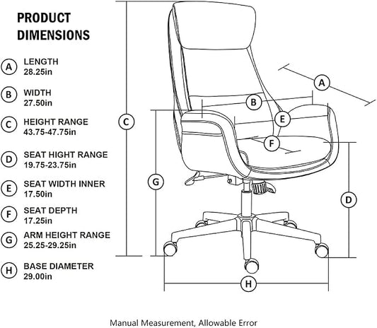 Glitzhome Modern Executive Home High-Back Office Chair - Leather Adjustable Swivel Desk Chair with Armrest(Cream)