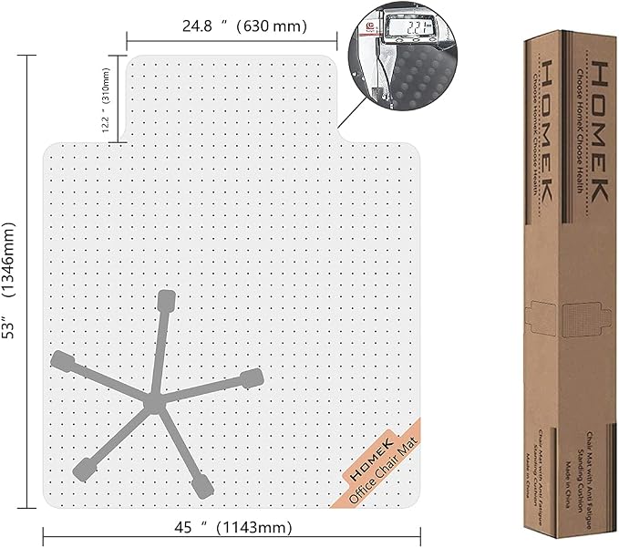 Office Chair Mat for Carpet, 53" x 45" Studded Desk Chair Mat for Low Pile Carpeted Floors, Transparent Carpet Protector Mat for Office Chairs