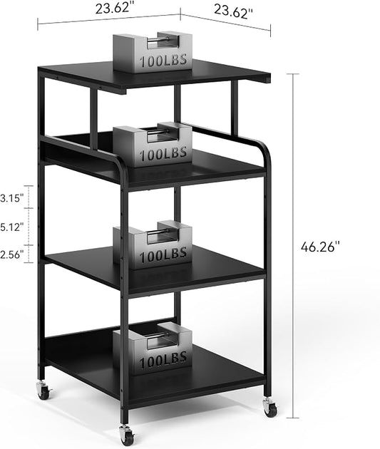 Warmiehomy Extra Tall & Large Printer Stand, 24" x 24"x 46'' Height 4 Tier Metal Printer Table for Home Office, Printer Stand with Adjustable Storage Shelf, Rolling Cart for 3D Laser Printer (Black)