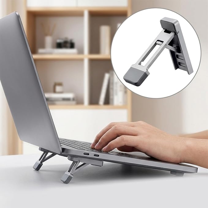2PCS Keyboard Riser Portable Stand for Desk, Mini Foldable Laptop Feet Laptop Stand with Anti-Slip Pads Three Tilt Keyboard Angle Riser for Most Keyboards Office Accessories (Silver)