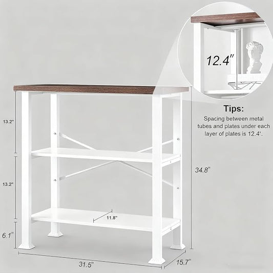 HOMBAZAAR 3 Tier Bookshelf,White Brown Industrial Book Shelf,Engineered Wood and Metal Small Bookcases,Low Shelf Bookcase for Living Room,Office,Bedroom and Kitchen