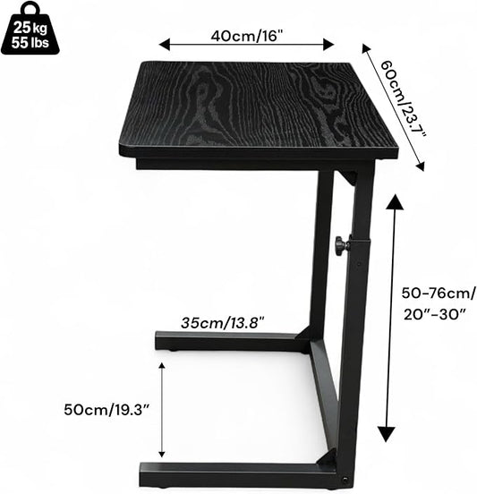 Height Adjustable C-Shaped Sofa Side Table, Laptop Table for Couch & Bed, Black