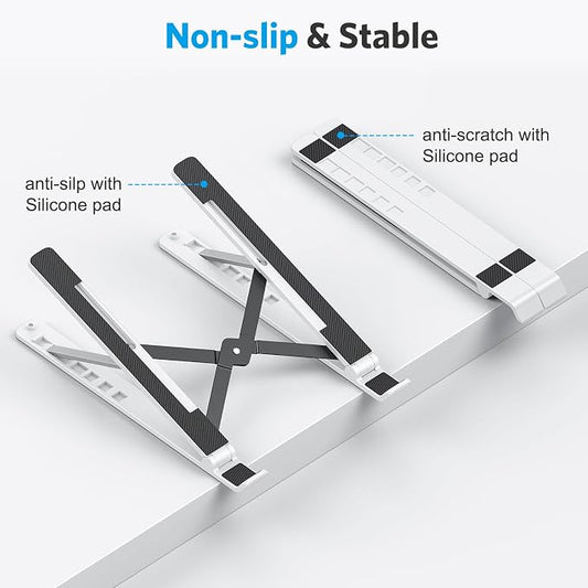 OMOTON Laptop Stand, Laptop Stand for Desk Ergonomic 7-Levels Angles Adjustable Computer Stand, Portable ABS Laptop Riser Holder Compatible with All Laptops and iPad(10-15.6", White