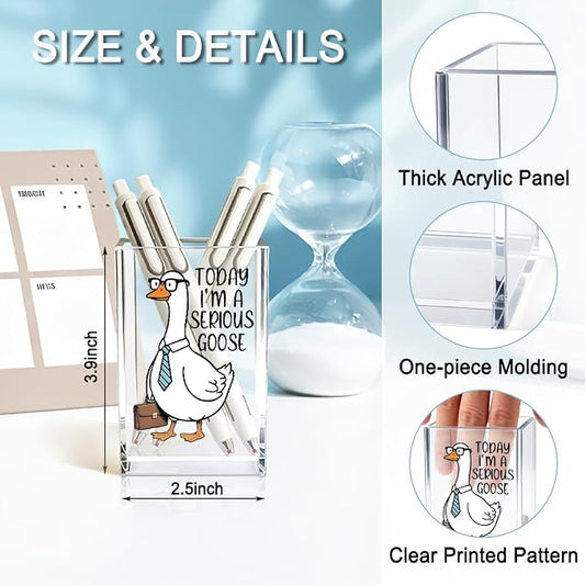 Today I'm A Serious Goose Acrylic Cosmetic Pencil Holder Cup, Funny Silly Goose Pen Holder Gifts For Women Men Friends HR Boss, Office Sarcastic Humor Gifts for Coworkers, Goose Lover Present