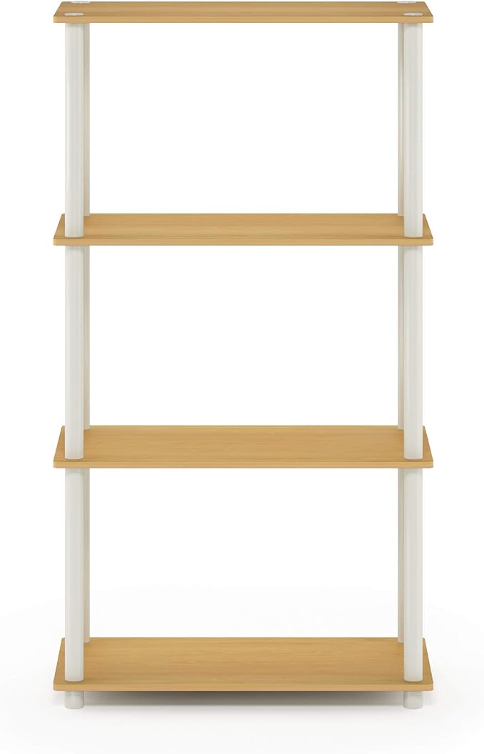 Furinno (99557BE/WH) Turn-N-Tube 4-Tier Multipurpose Shelf Display Rack - Beech/White