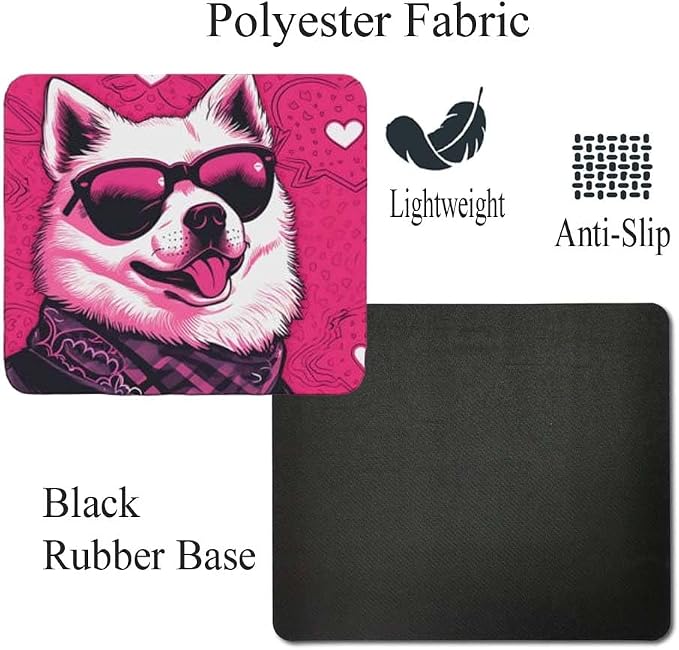 Pink Mousepad Glamour Dog Akita Mouse Pad for Home Office Gaming Working Desk Computer Desktop Accessories Non-Slip Rubber Mousepad for Dog Lovers