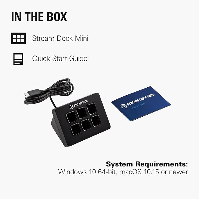 Elgato Stream Deck Mini, 6 Customizable LCD Macro Keys | Compatible with Zoom, Teams, Office, Adobe apps and more, Drag-and-drop setup, Multi-action sequencing, Works Mac and PC