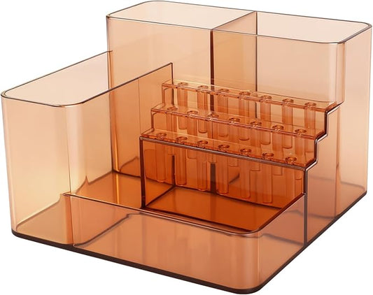 Nail Drill Holder, 21 Holes Nail Drill Machine & Bits Storage Box, Acrylic Nail Drill Bit Holder Professional Nail Tools Organizer, Nail Desk Organizer for Nail Tech (Coffee)