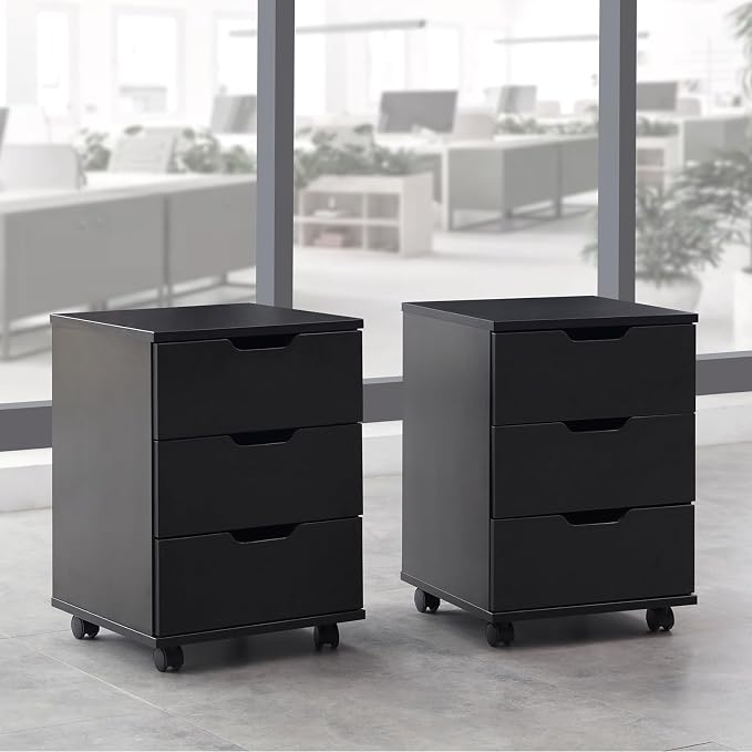 Farini Wood File Cabinet for Home Office,Under Desk 3 Drawer Mobile File Cabinet(Black,Fully-Assembled)
