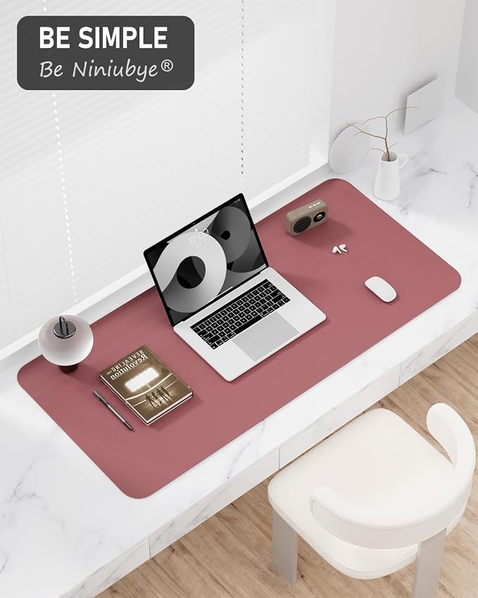 Desk Pad, 30" x 14" PU Leather Non-Slip Desk Mat Large Mouse Pad for Desktop, Waterproof Laptop Computer Writing Mat for Office, Home, Work, Gaming, Deep Red