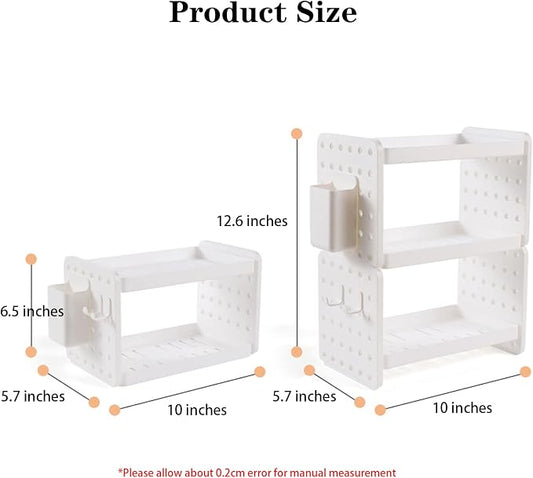 Lae Nuvole Desktop Organizer Shelf Stationery Organizer with Pen Holder Office Desk Pegboard Shelf Plastic Combinable Organization and Storage for Desk, Office, Countertop, Dorm (White, 3 Tier)