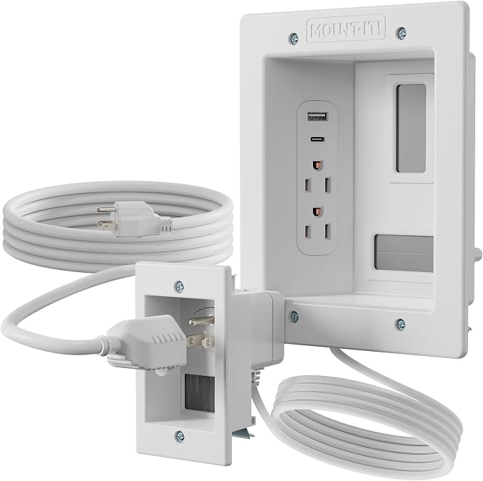 Mount-It in-Wall TV Cable Management Kit, Dual Outlet, TV Cord Hider | ETL Certified Recessed Power with USB-C and USB-A, 9ft Behind-Wall and 5ft External Cords, TV Wire Hider for Wall Mount