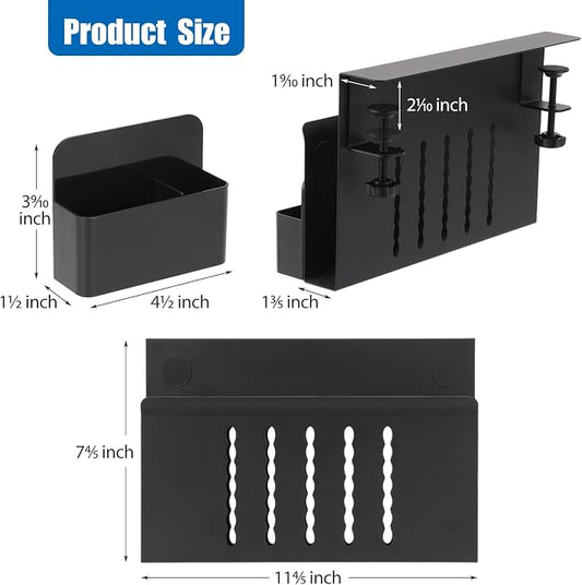 Desk Side Storage, Under Desk Laptop Mount, Table Side Hanging File Organizer, No Drill Clamp On Cable Management Tray, Laptop Holder with Magnetic Pen Holder for Office and Home(Black)