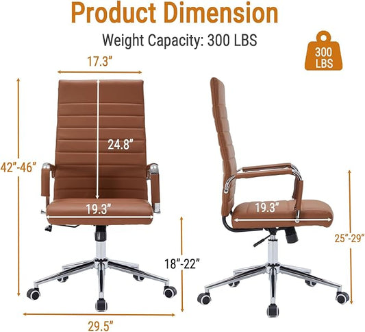 Sidanli Office Desk Chairs with Wheels, Executive Swivel Rolling Faux Leather Conference Chair with Comfortable Lumbar Support for Home Office(High Back, Brown)