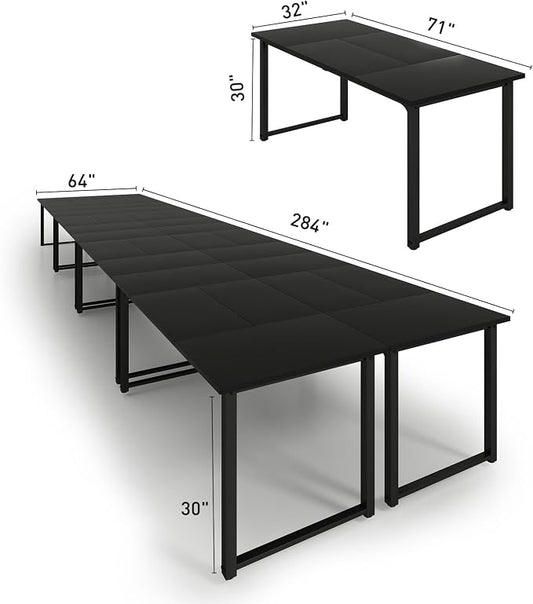 Bonzy Home 24FT Conference Table, Modern Large Meeting Table Office Desks for 28 Person, Long Rectangle Table with Sturdy Metal Frame, 8PCS, 284" D x 64" W x 30" H, Black
