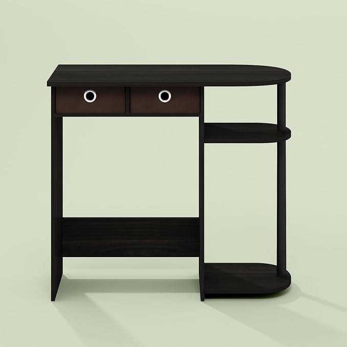 Varel Compact Computer Desk with Bin Drawers and Shelves, Charcoal/Black