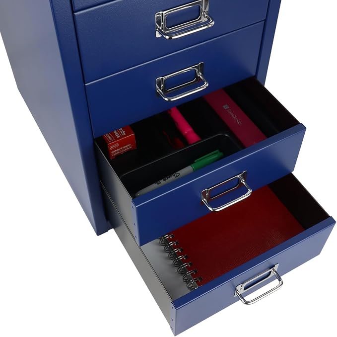 Bisley 6-Drawer Steel MultiDrawer Cabinet - Oxford Blue | Chrome Pull Handles with Label Holders, Powder-Coated Steel, Removable Drawers, Fits Under Most Desks, Labels Included