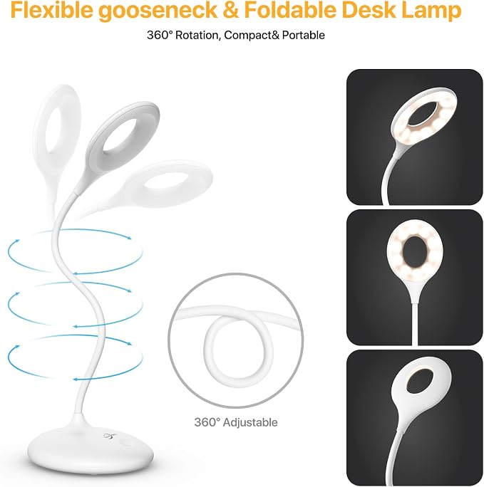 Rechargeable Desk Lamp, 670nm Red Light Therapy & Eye Protection Orange Light, 3 Color Modes, Stepless Dimming Touch Control, No Blue Light, Portable Cordless Reading Lamp for Bedroom Office Students