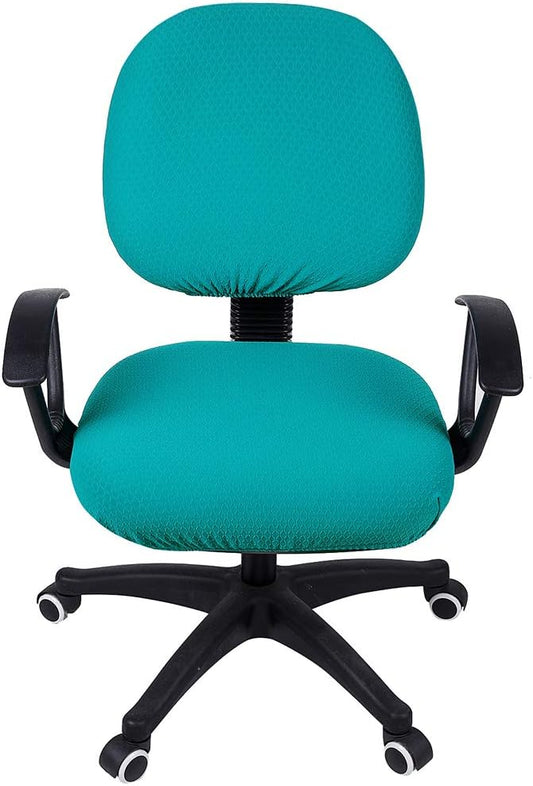 Smiry Stretch Jacquard Office Computer Chair Covers, Removable Washable Universal Desk Rotating Chair Slipcovers Protector, Seat + Backrest Cover, Peacock Green
