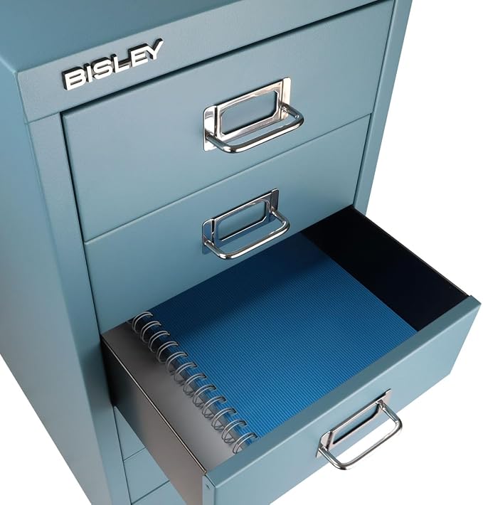 Bisley 6-Drawer Steel MultiDrawer Cabinet - Doulton Blue | Chrome Pull Handles with Label Holders, Powder-Coated Steel, Removable Drawers, Fits Under Most Desks, Labels Included