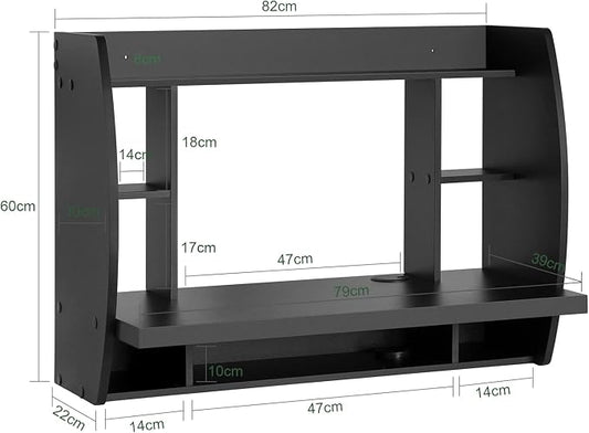 Haotian SoBuy Wall Mounted Folding Table Home Office Workstation Computer Desk with Storage Shelves Trestle Desk, Black FWT18-SCH